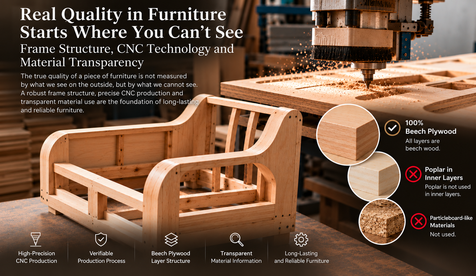 Real Furniture Quality: Frame Construction, CNC Technology, and Material Transparency